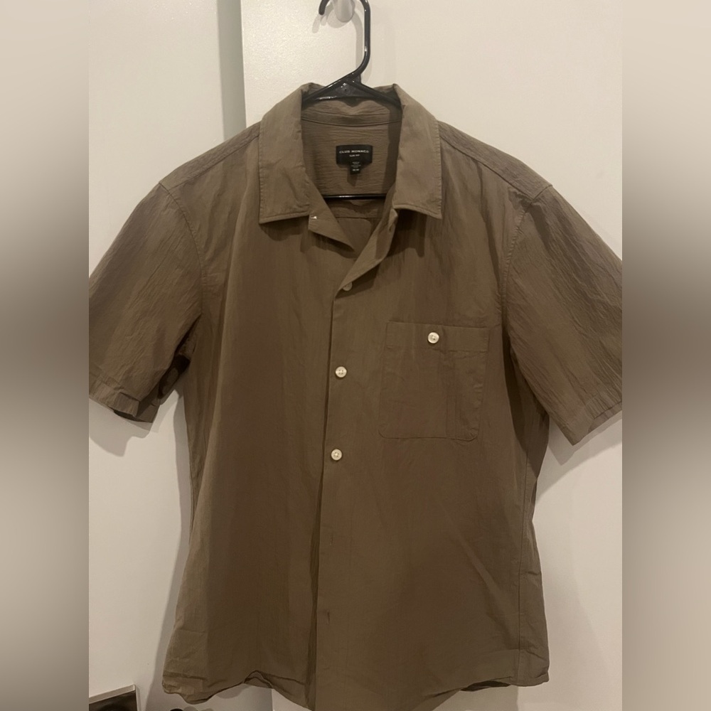Club Monaco - Slim Fit Seersucker Button Up - Green - M
